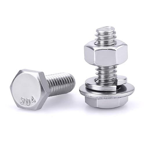 EASTLO 304 Stainless Steel Hex Bolts with Nuts Washers - Durable Reliable