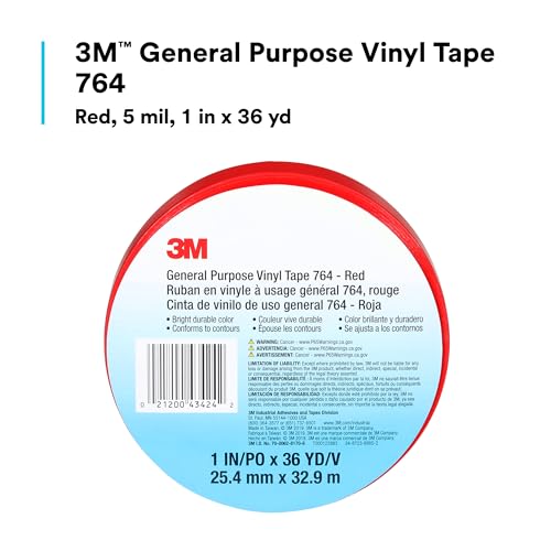 3M Safety Vinyl Tape 1 in x 36 yd Red - Social Distancing