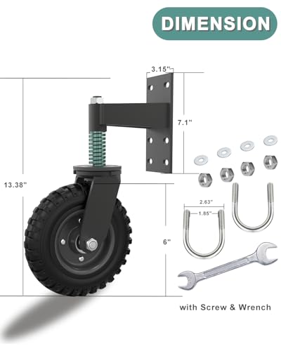 500 lb Heavy Duty Gate Wheel with Caster Spring 360-Degree Swivel