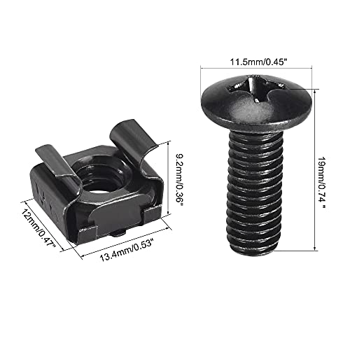 10-Piece M6 Carbon Steel Cage Nuts and Screws for Rack Mount