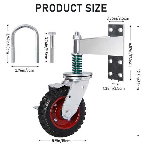 6-Inch Fence Gate Wheel with Locking Brake and Spring Suspension