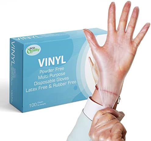 EcoQuality Disposable Vinyl Exam Gloves - Non-Latex Professional Cleaning Cooking Gloves 200 Medium