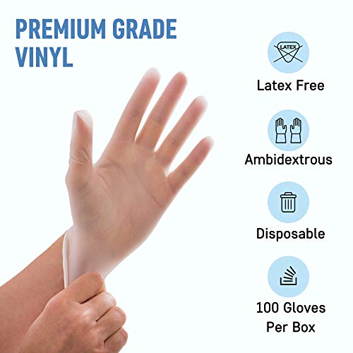 Powder Free Disp gloves 100Pack Large Clear Vinyl Industrial Medical Exam Gloves
