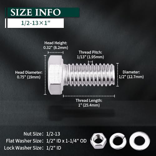 EASTLO 304 Stainless Steel Hex Bolts with Nuts Washers - Durable Reliable