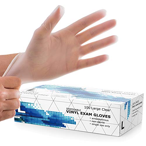 Powder Free Disp gloves 100Pack Large Clear Vinyl Industrial Medical Exam Gloves