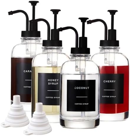 Premium Coffee Syrup Dispenser Set 4 x 169oz Matte Black Cubes