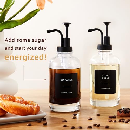 Premium Coffee Syrup Dispenser Set 4 x 169oz Matte Black Cubes