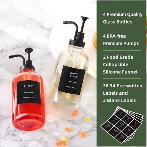Premium Coffee Syrup Dispenser Set 4 x 169oz Matte Black Cubes