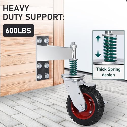 6-Inch Fence Gate Wheel with Locking Brake and Spring Suspension