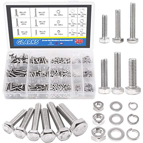 TotalGlarks 510 Piece Flat Hex Stainless Steel Assortment Kit