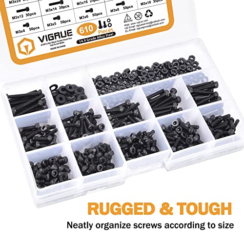VIGRUE M3 Socket Cap Screws Assortment 456810121416182025mm