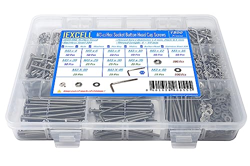 IEXCELL 1500 Pcs M3 Hex Screws Nuts Washers Kit for Industrial Use