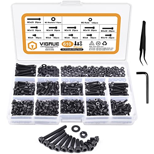 VIGRUE M3 Socket Cap Screws Assortment 456810121416182025mm