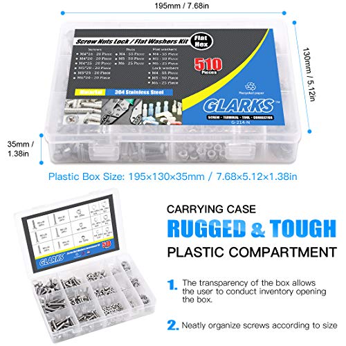 TotalGlarks 510 Piece Flat Hex Stainless Steel Assortment Kit
