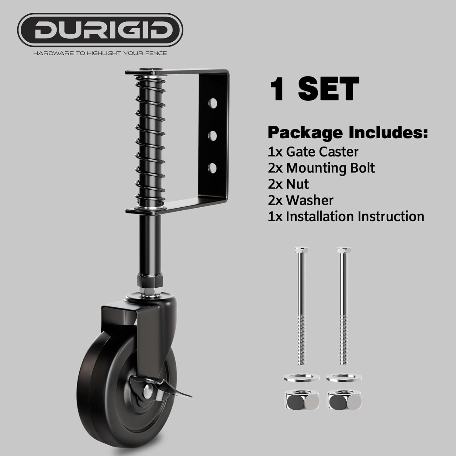 DURIGID4 Spring Loaded Gate Caster for Outdoor Gates