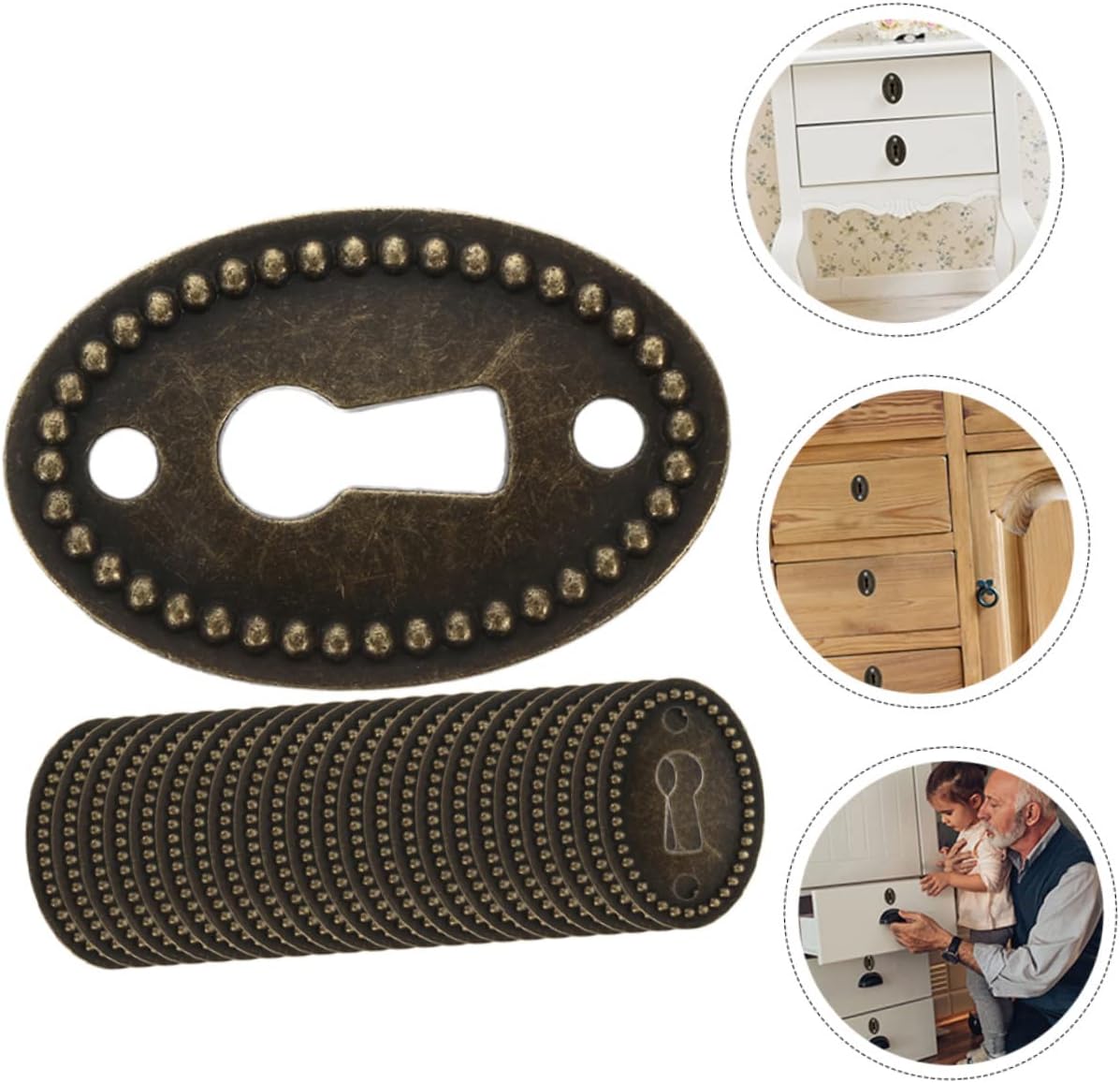 TOBBOMEY Oval Key Blade 24 Pc Antique Keyhole Covers