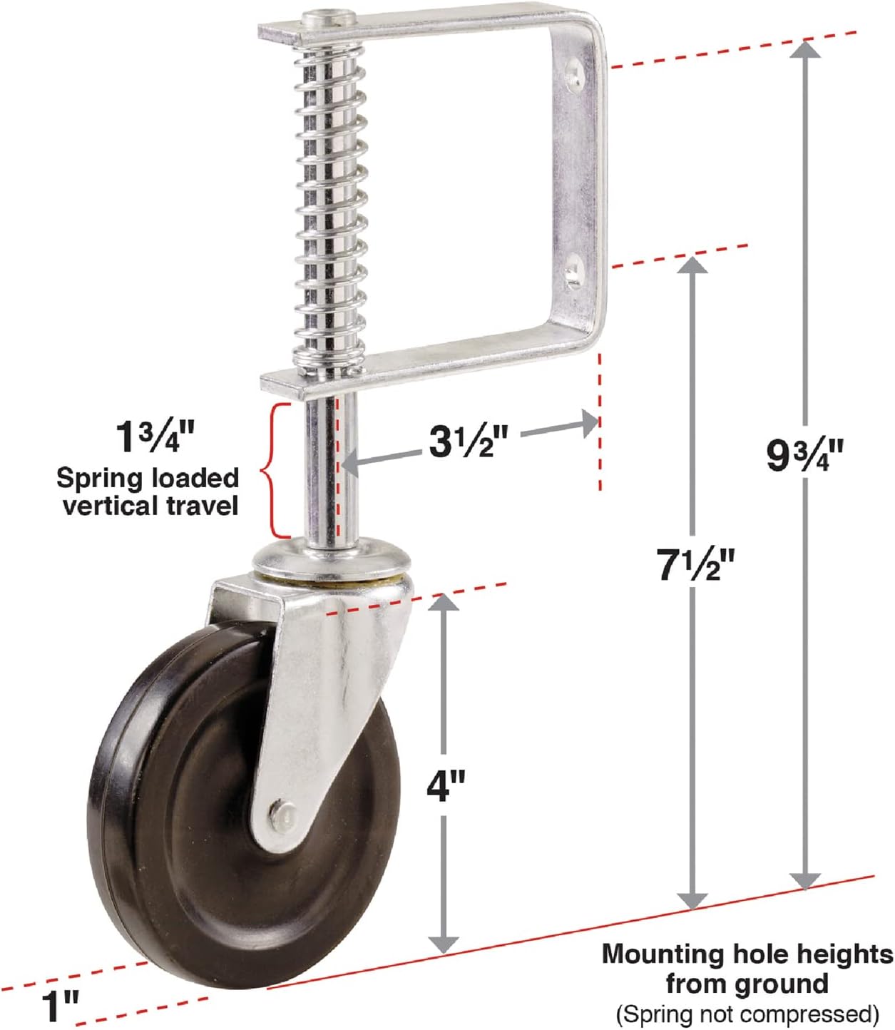 Shepherd 9785 Spring Loaded Gate Caster Black 4-Inch