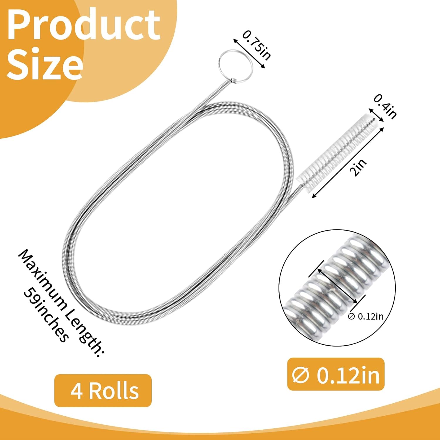 4-Piece Long Drain Brush Set 60-inch Pipe Cleaners