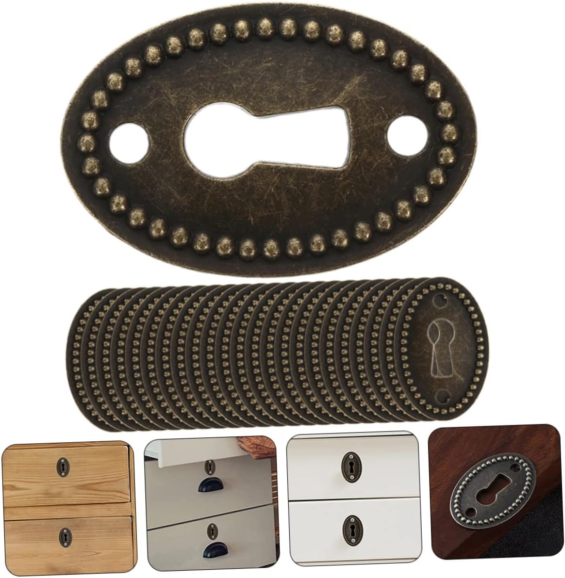 TOBBOMEY Oval Key Blade 24 Pc Antique Keyhole Covers