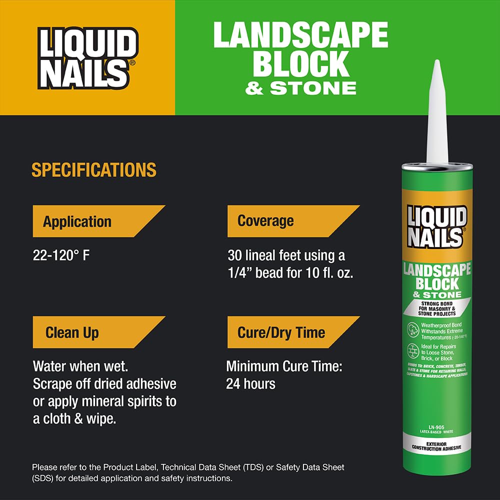 Liquid Nails 10oz Landscape Block Adhesive LN905 Low VOC 10oz