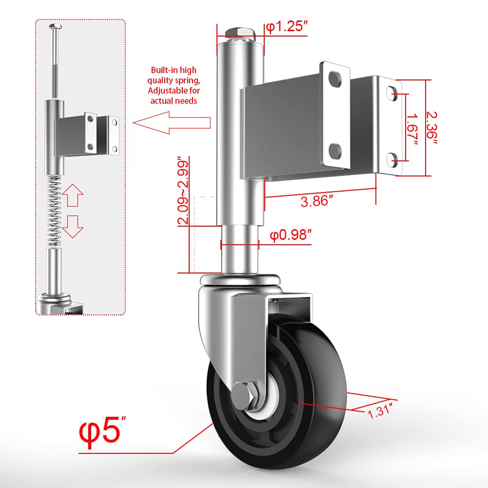 Spring-Loaded Gate Casters 5 Diameter 400 lbs Load Capacity
