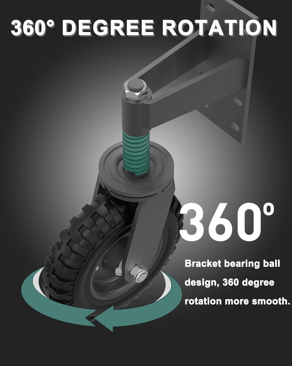 500 lb Heavy Duty Gate Wheel with Caster Spring 360-Degree Swivel