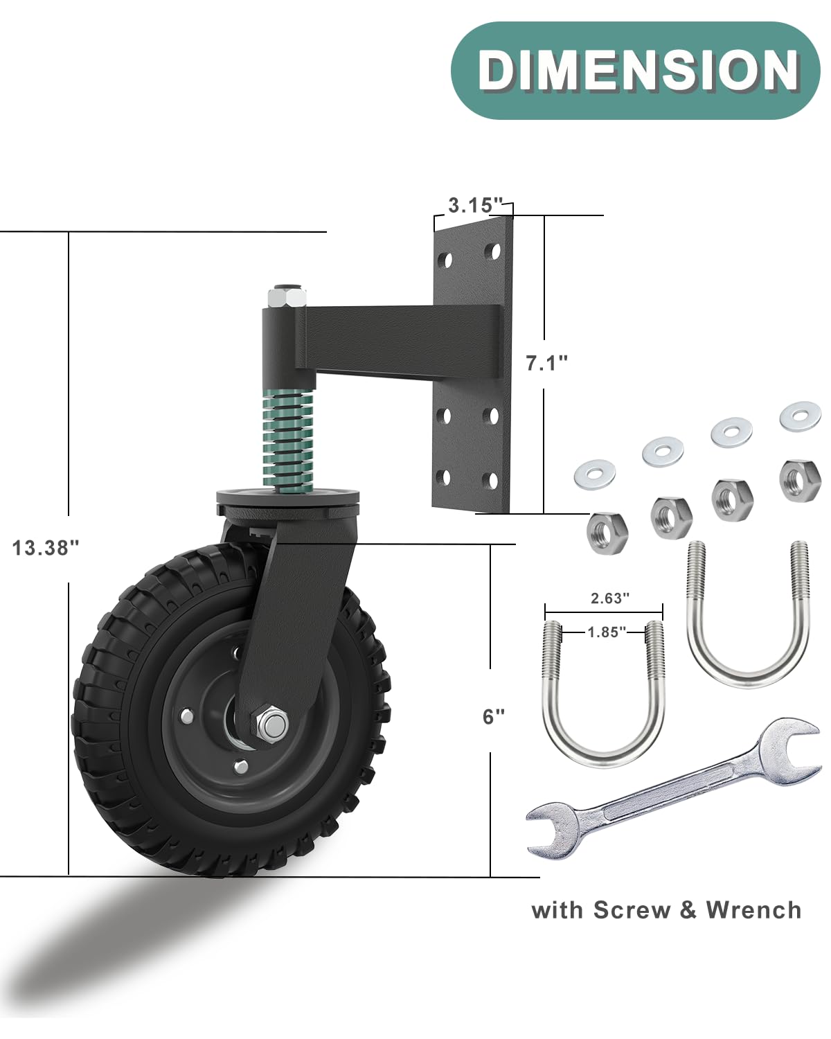 500 lb Heavy Duty Gate Wheel with Caster Spring 360-Degree Swivel