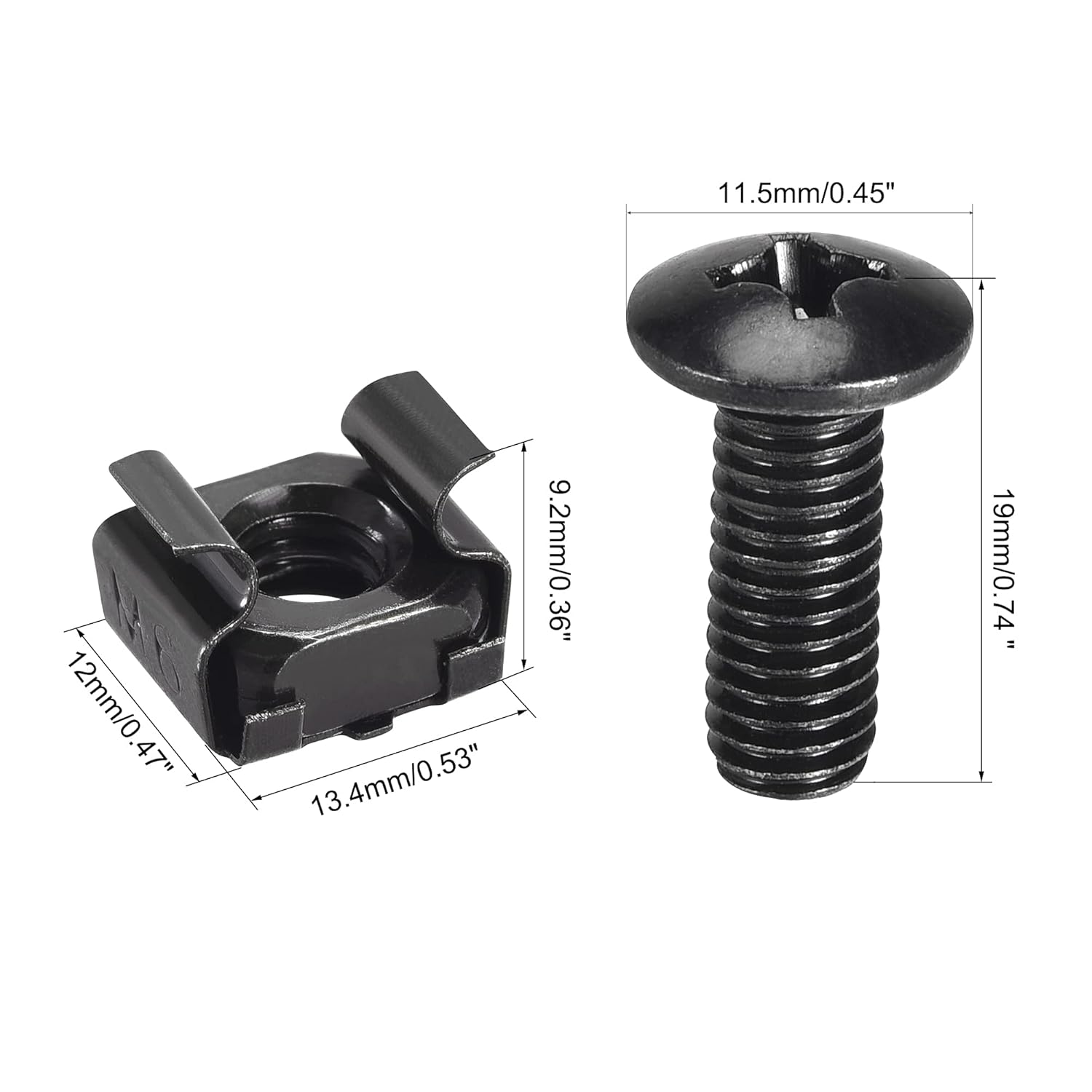 10-Piece M6 Carbon Steel Cage Nuts and Screws for Rack Mount