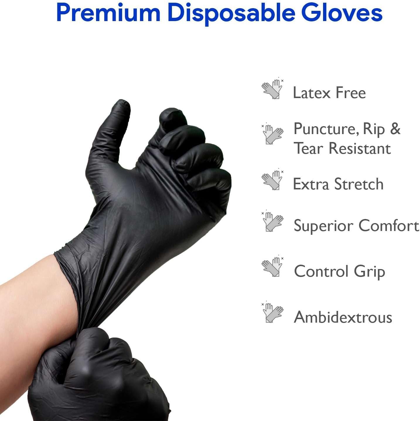 ProCure Black Nitrile Disposable Gloves Latex-Free for Medical More