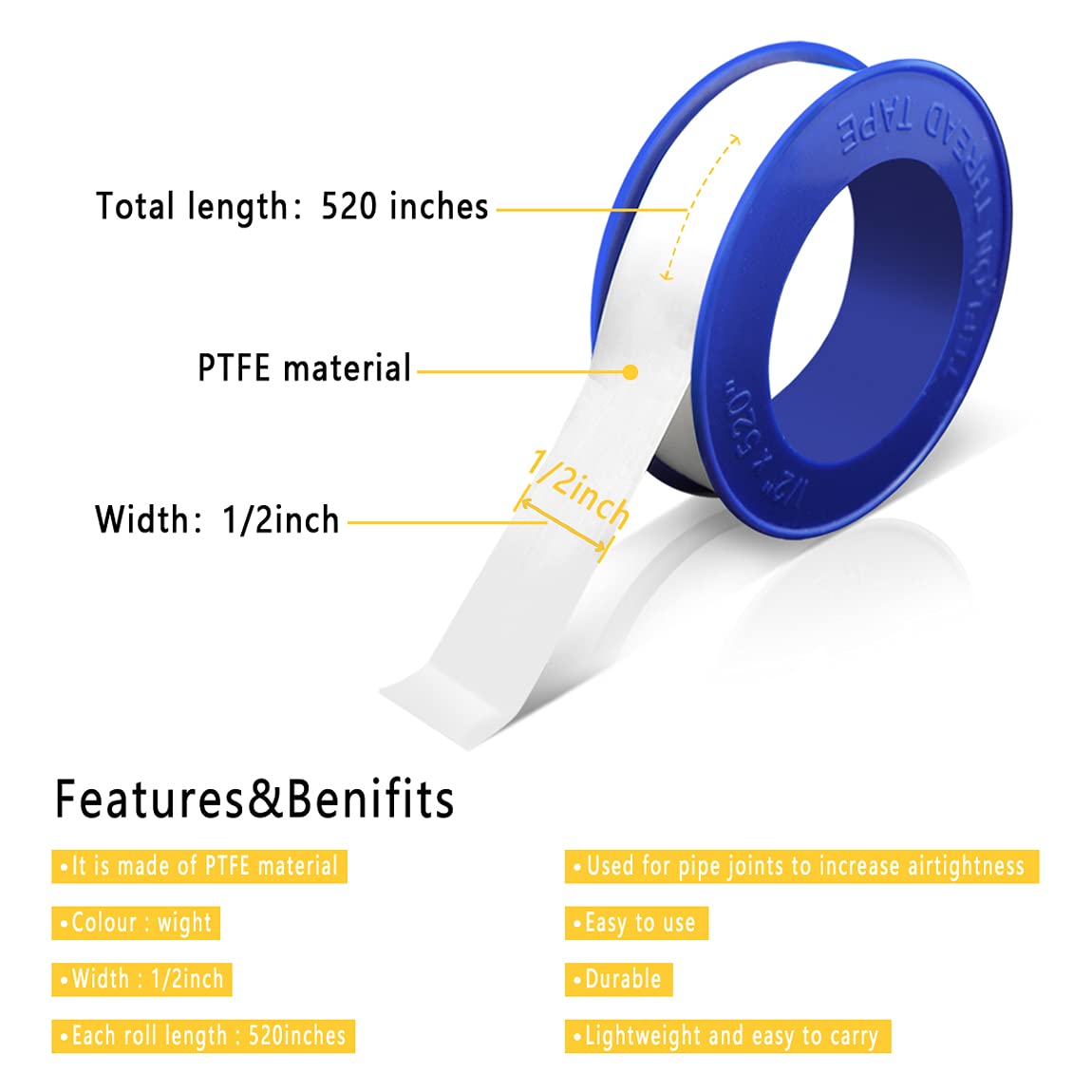 4-Roll Set of High-Quality Teflon Tape for Plumbing Sealing Tasks