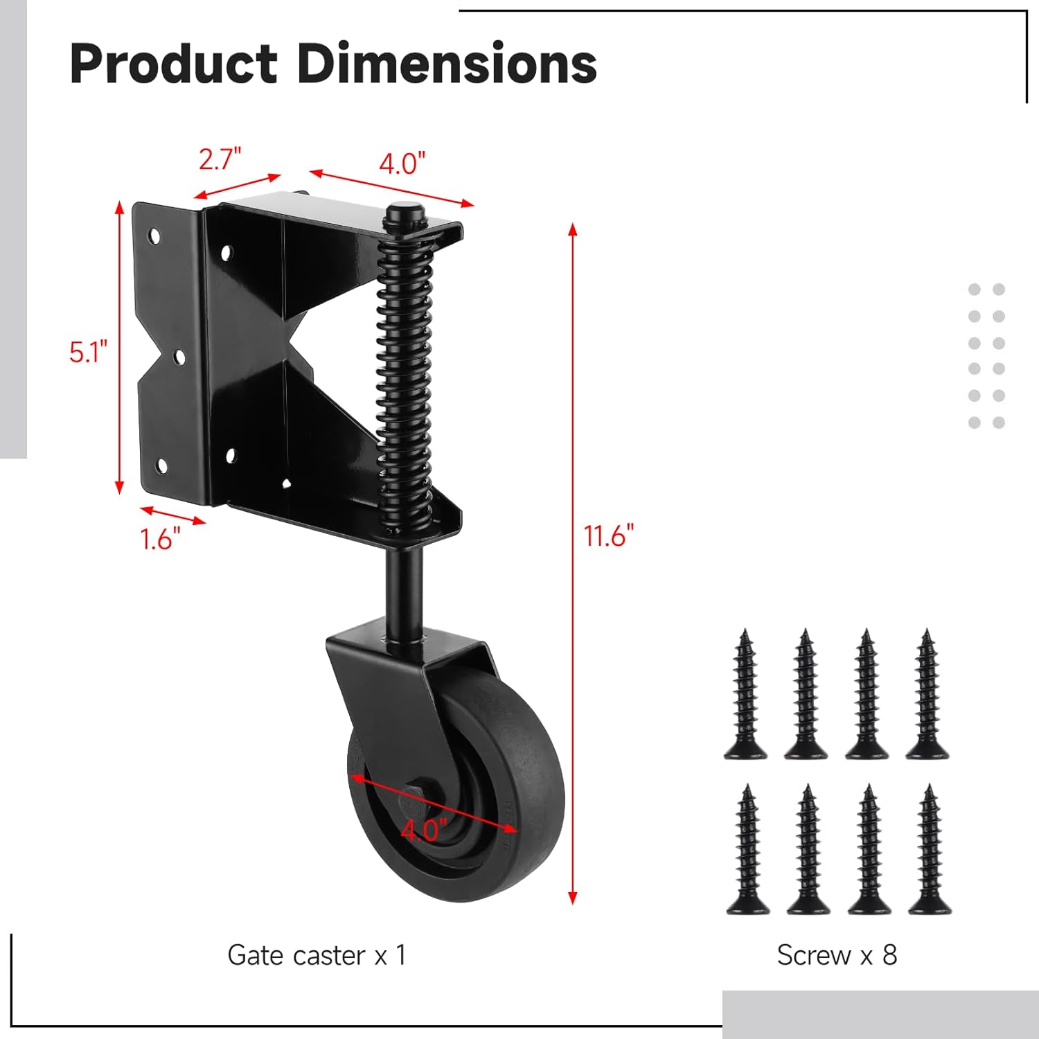 Varku Spring-Loaded Gate Caster with 360-Degree Rotation