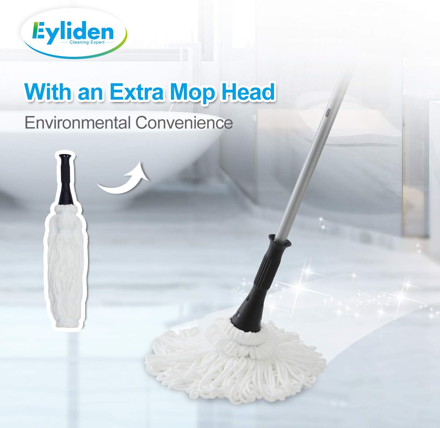 Eyliden Mop with 2 Reusable Heads for Great Floor Cleaning
