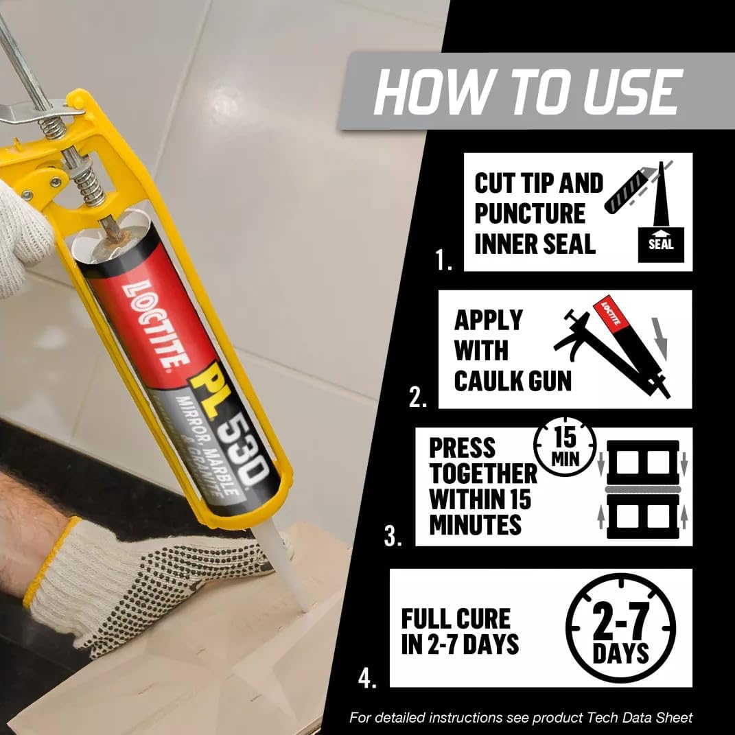 Loctite PL530 Mirror Marble and Granite Construction Adhesive - Quick and Reliable