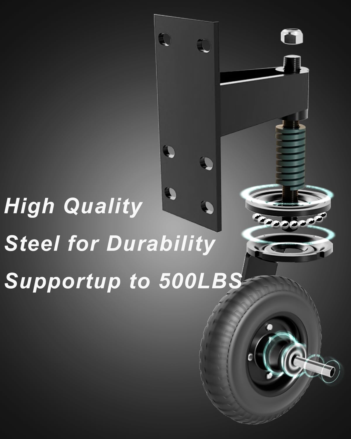 500 lb Heavy Duty Gate Wheel with Caster Spring 360-Degree Swivel