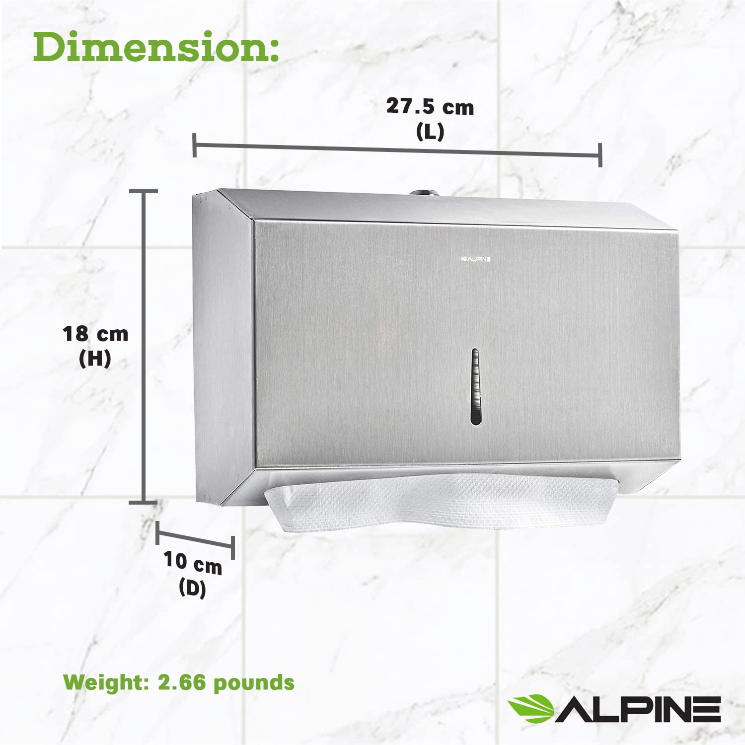 Alpine Industries 304 Stainless Steel 200 C-Fold Towel Dispenser Non-Washable
