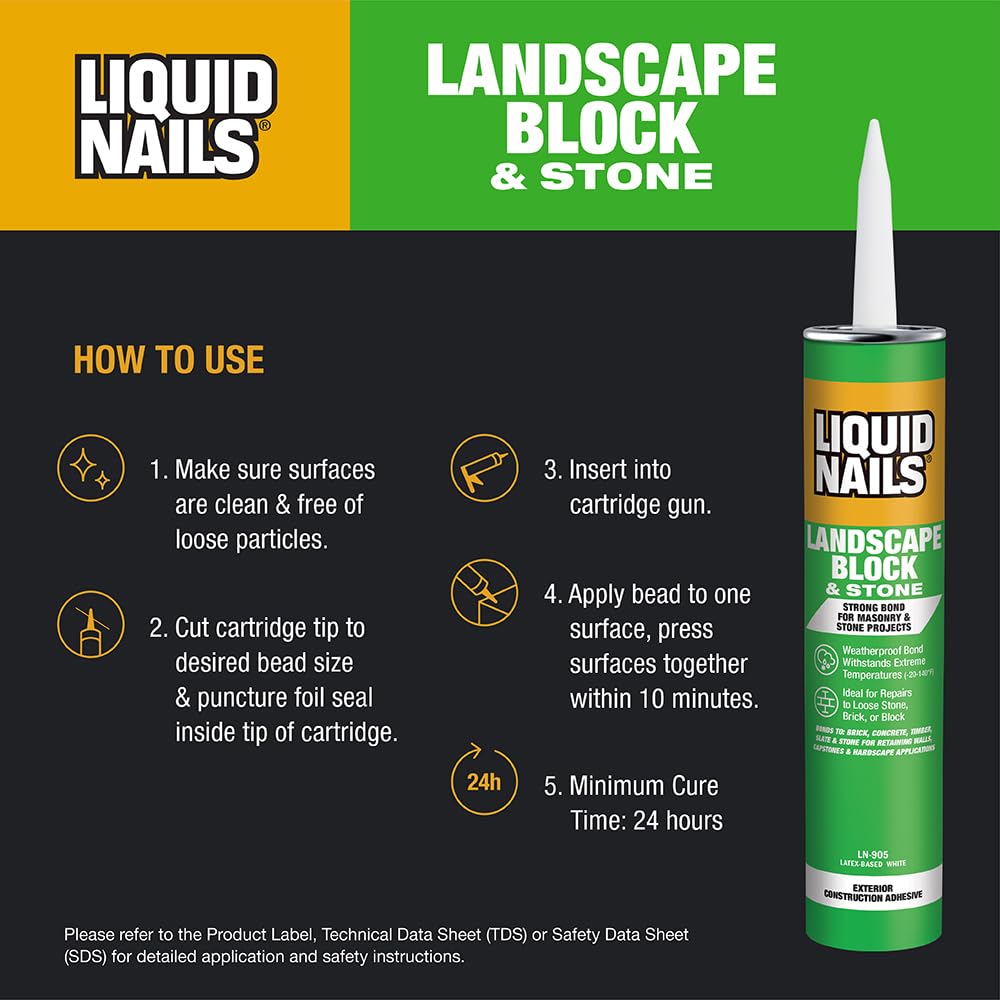 Liquid Nails 10oz Landscape Block Adhesive LN905 Low VOC 10oz