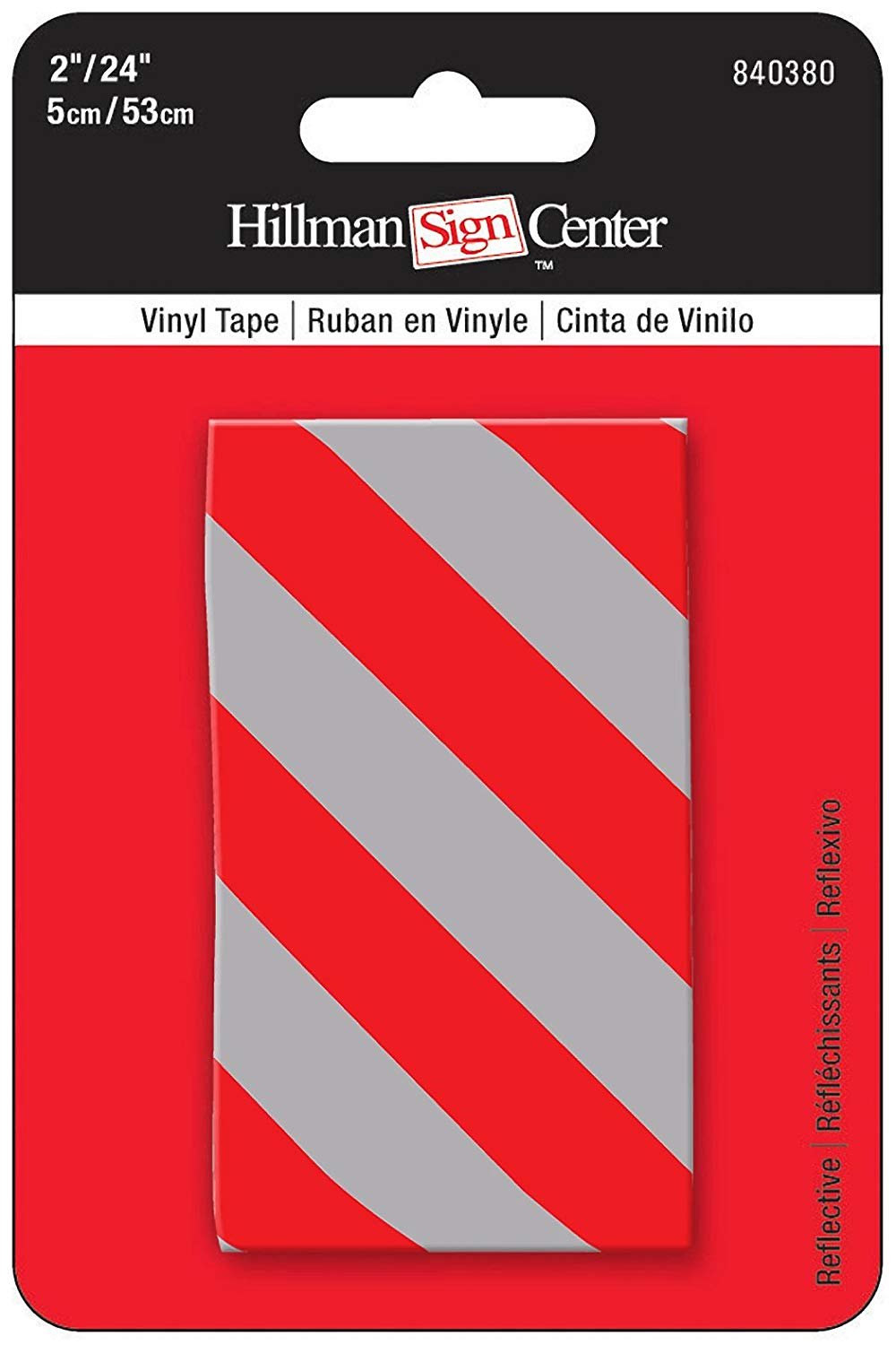 Reflective Safety Tape Sign with Red and Silver Diagonal Stripes