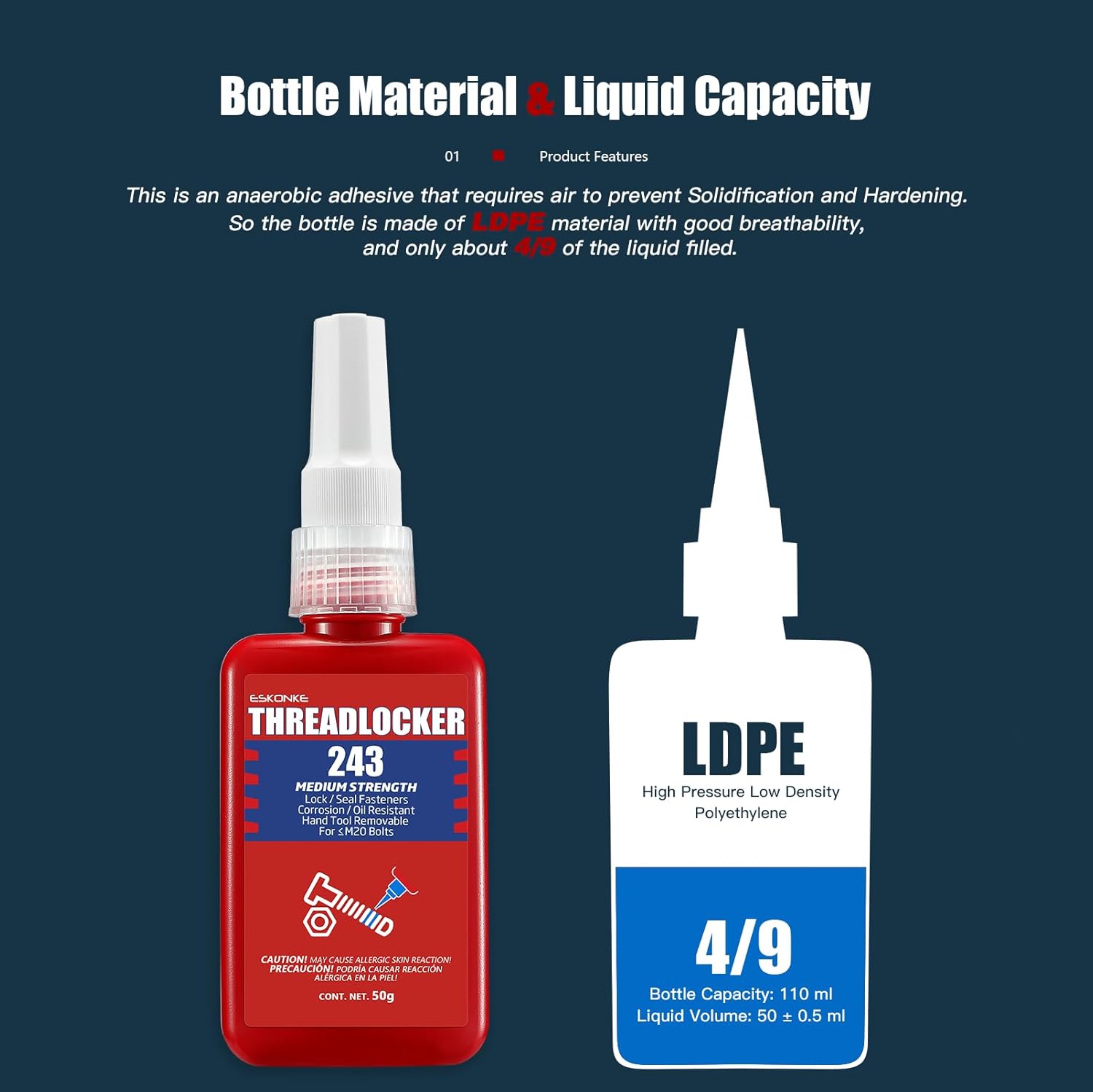 ESKONKE Blue Thread Locker Secure Long-Lasting