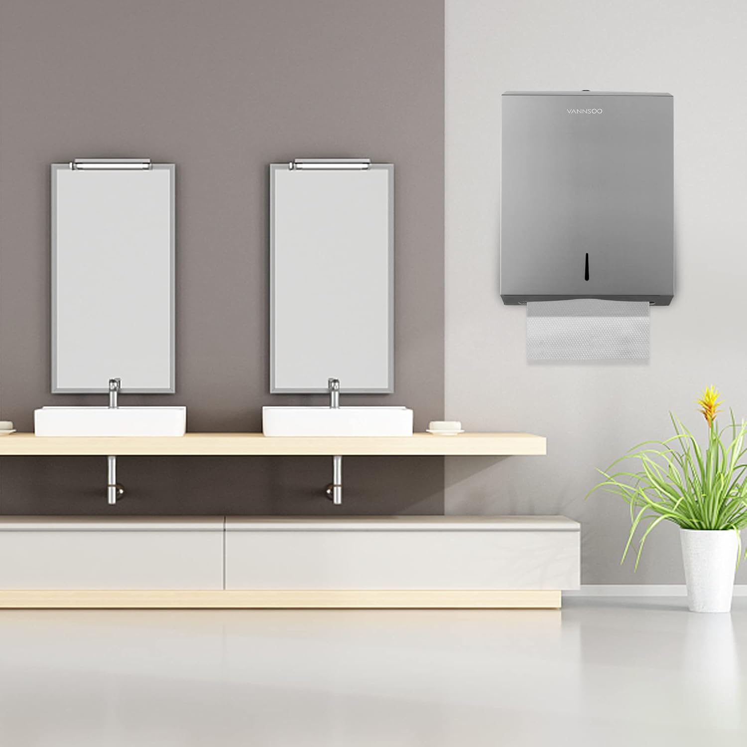 VANNSOO Tri-fold Stainless Steel Paper Towel Dispenser for Commercial Use