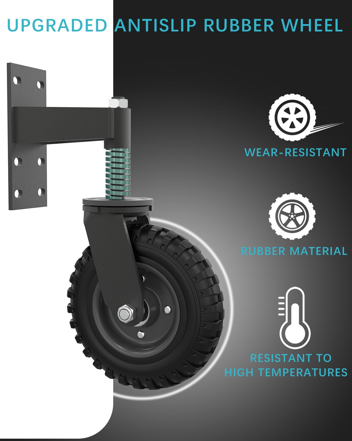 500 lb Heavy Duty Gate Wheel with Caster Spring 360-Degree Swivel