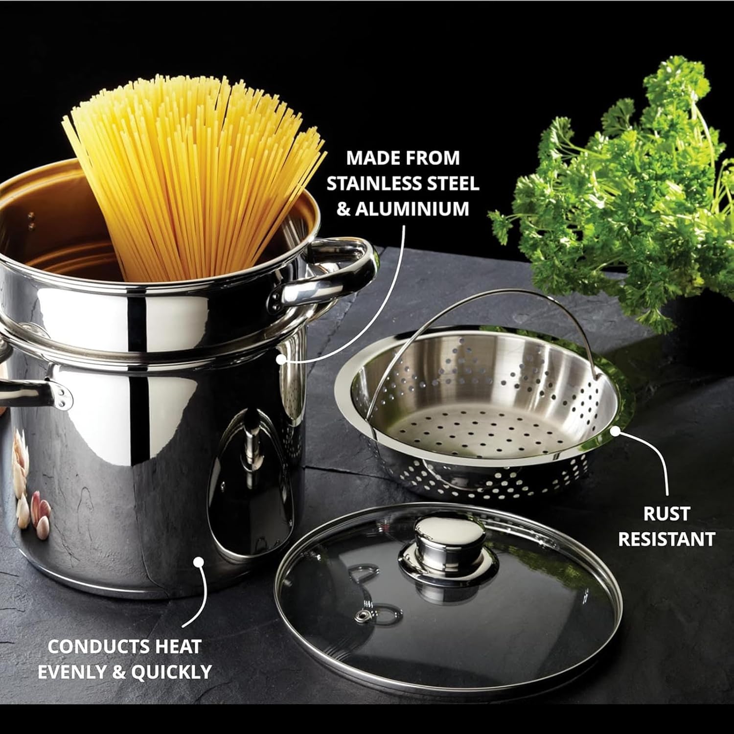 Versatile 8-Quart Stainless Steel Pasta Pot Set for Home Commercial Use