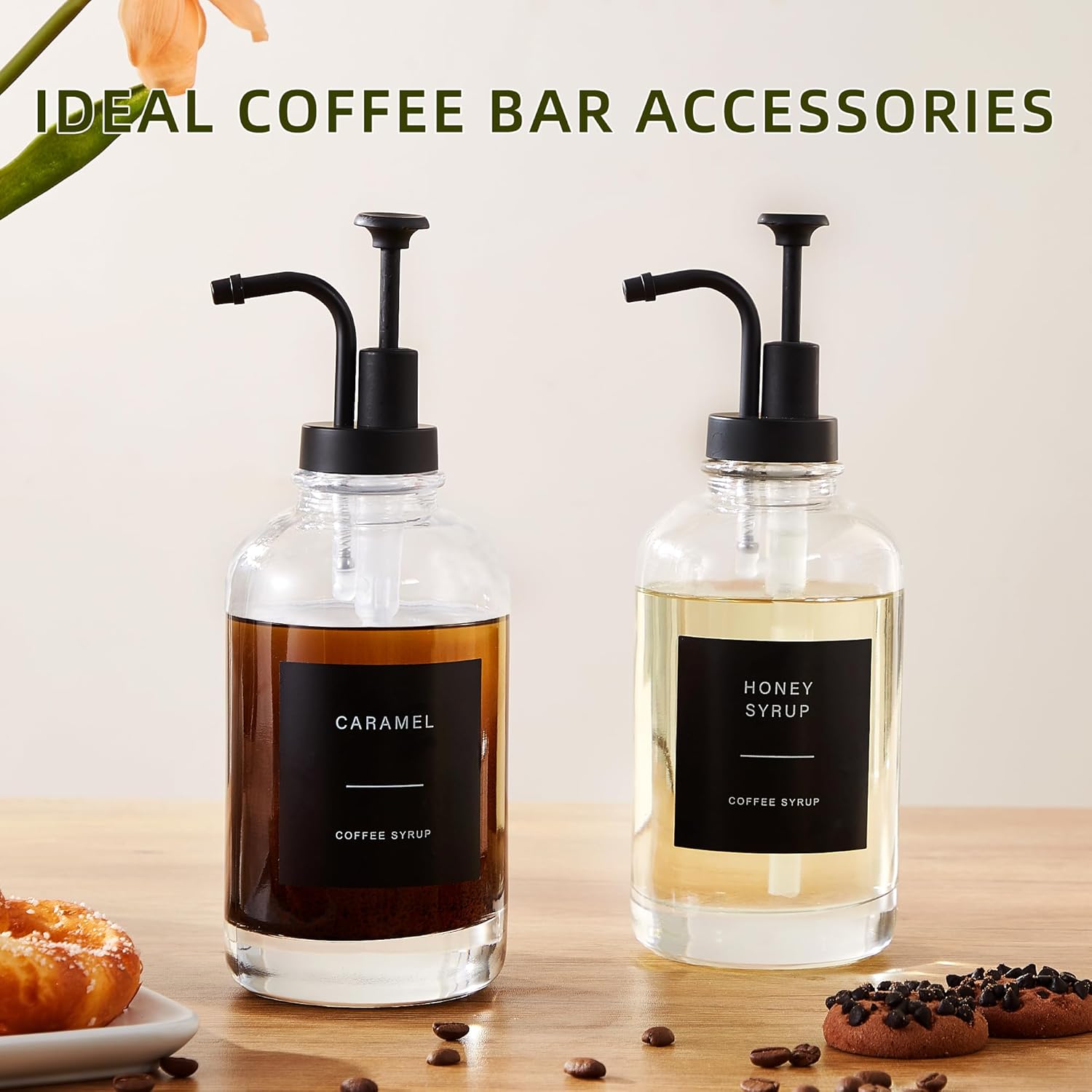 Premium Coffee Syrup Dispenser Set 4 x 169oz Matte Black Cubes