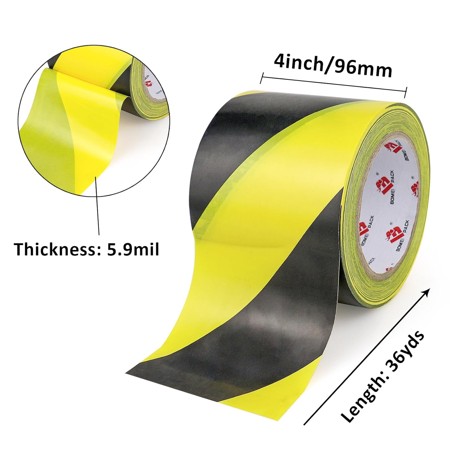 4-inch x 108ft Black Yellow Floor Marking Tape for Safety