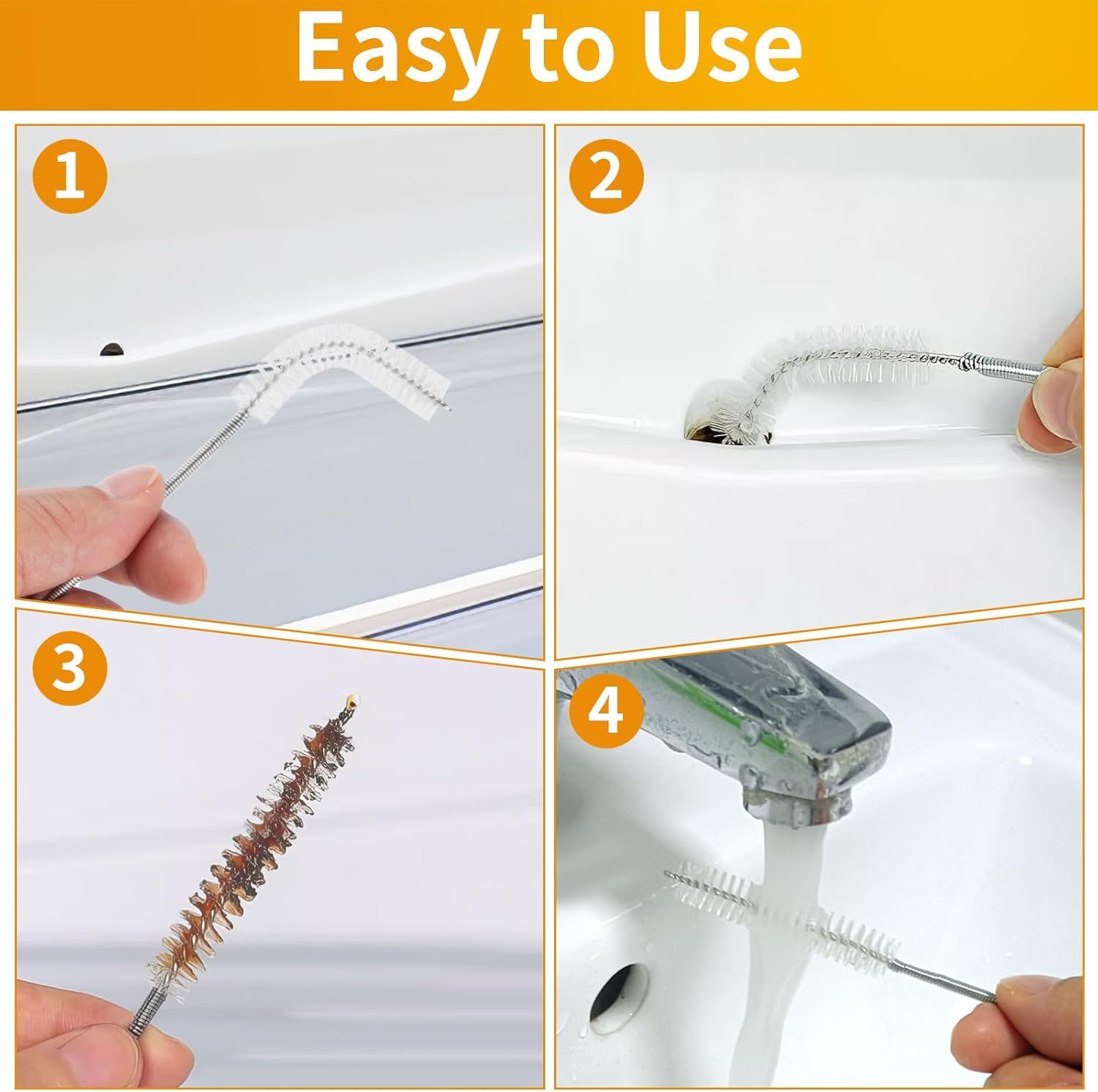 4-Piece Long Drain Brush Set 60-inch Pipe Cleaners