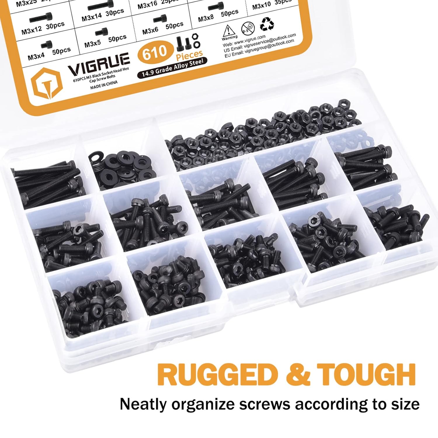 VIGRUE M3 Socket Cap Screws Assortment 456810121416182025mm