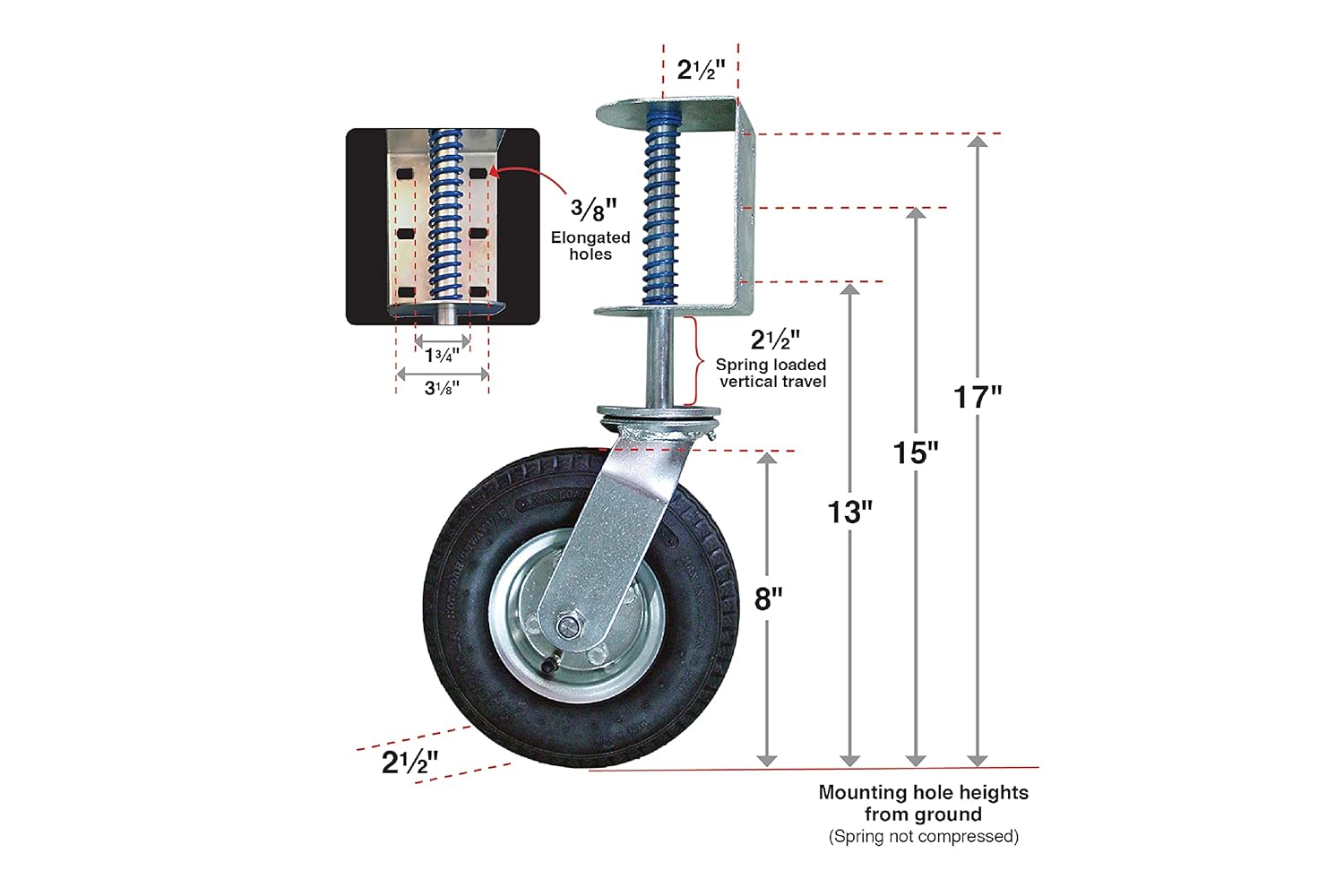 8-Inch Pneumatic Spring-Loaded Gate Caster 200-LB Load Capacity