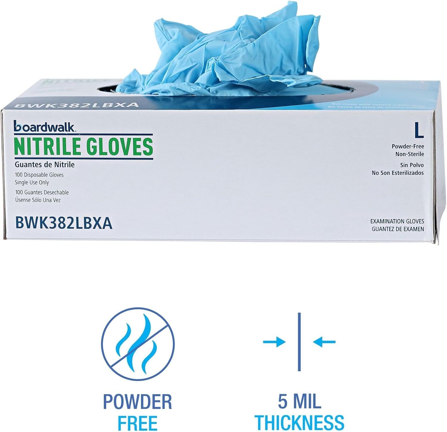 Boardwalk 382LCTA Nitrile Gloves - Large Blue 1000Carton Latex-Free DurableChem-Resistant