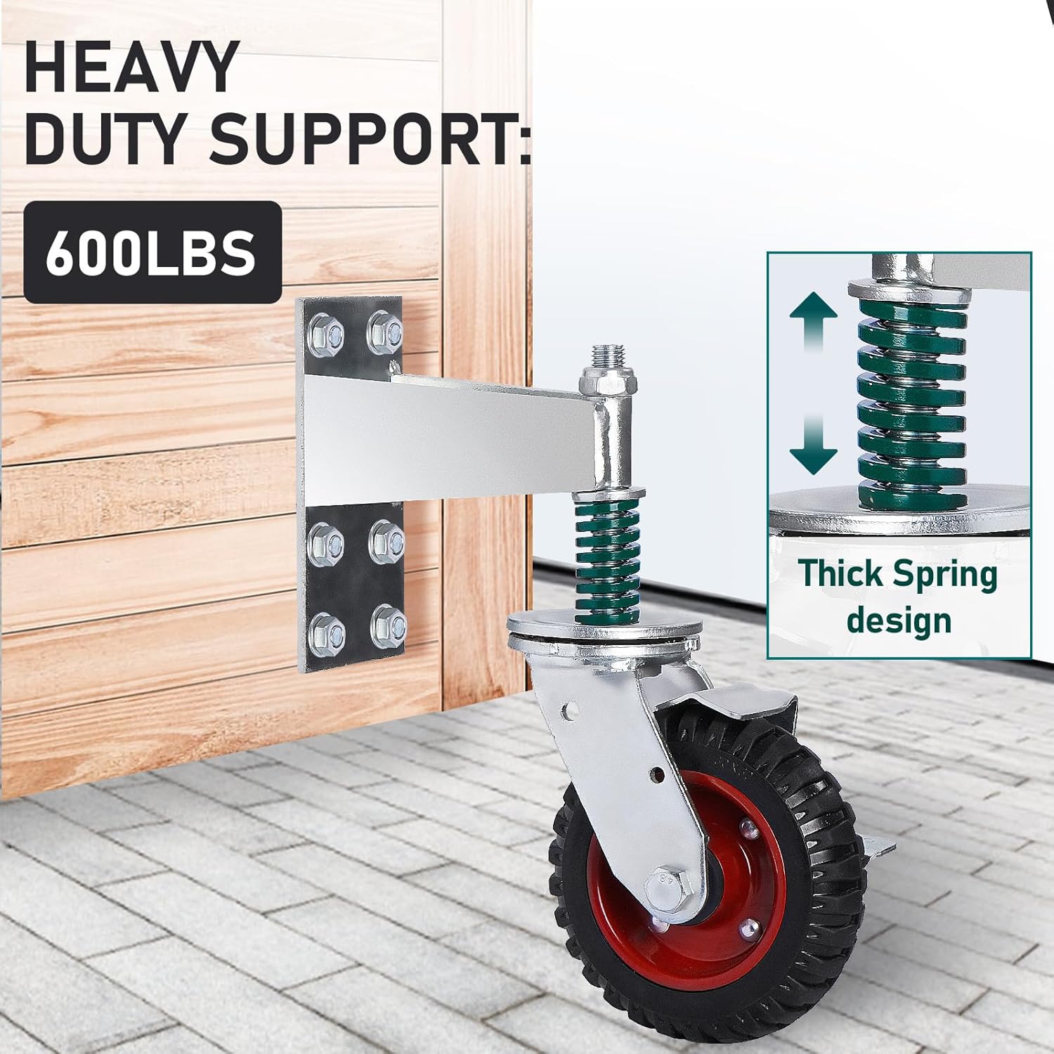 6-Inch Fence Gate Wheel with Locking Brake and Spring Suspension