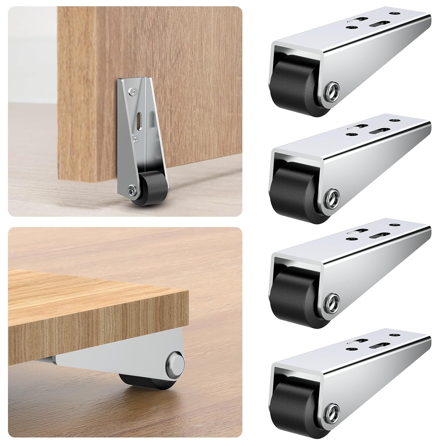 Mini Caster Wheels for Doors Furniture with 4PCS Set Silver