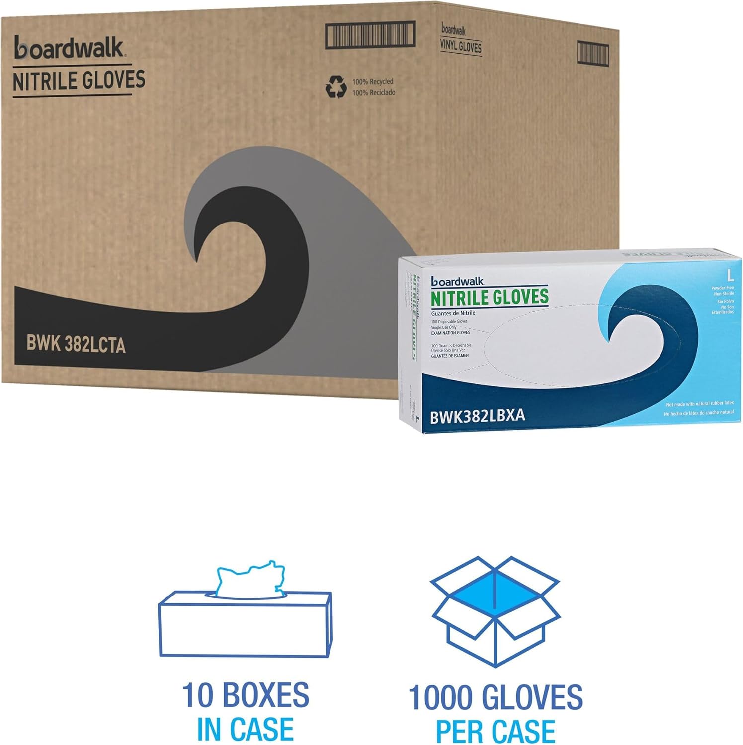 Boardwalk 382LCTA Nitrile Gloves - Large Blue 1000Carton Latex-Free DurableChem-Resistant